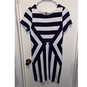 Navy and white striped dress.